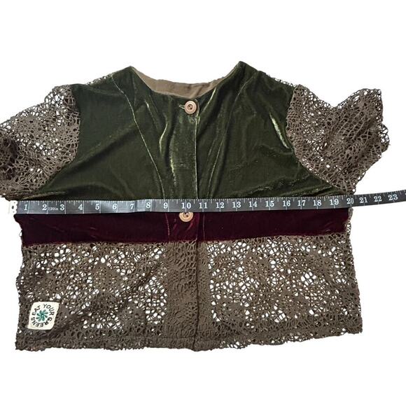 Open Knit Cardigan Womens Sz M Forrest goblin fairycore BoHo Festival velvet - Picture 6 of 9